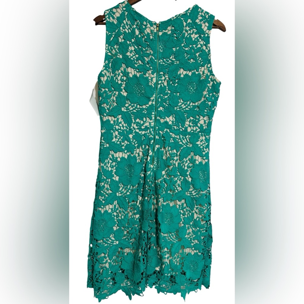 NWT Trulli sz 8 Vibrant Green Lace Overlay Sleeveless Mini Sheath Dress - Picture 9 of 10